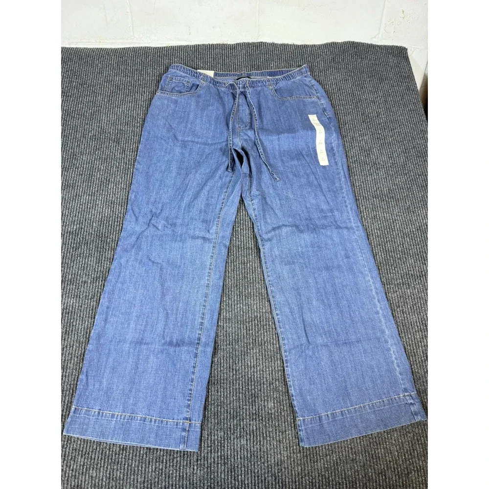 Banana Republic Mid Rise Wide Leg Drawstring Waist Jeans Womens Large Baggy Blue